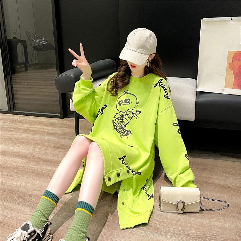 Taglie Forti Donna Autunno Vintage Felpa con Cappuccio Stampa Cartone Animato Larga Casual Manica Lunga Girocollo Streetwear Felpe Capispalla