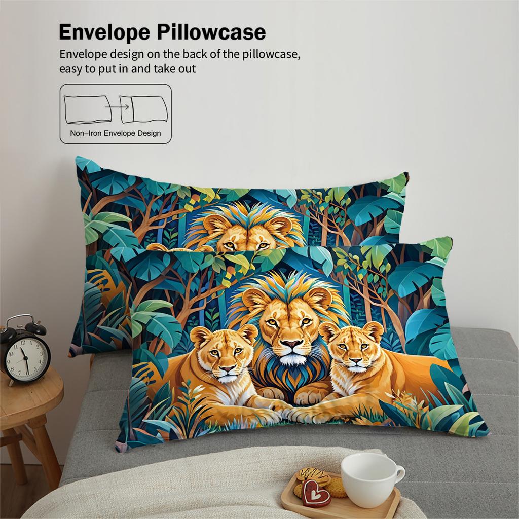 3pcs Lion Family Pattern Bedding Set, 1*duvet Cover+2*pillowcase, for Single Bed, Teenagers and Adults Bedroom, Home Decoration