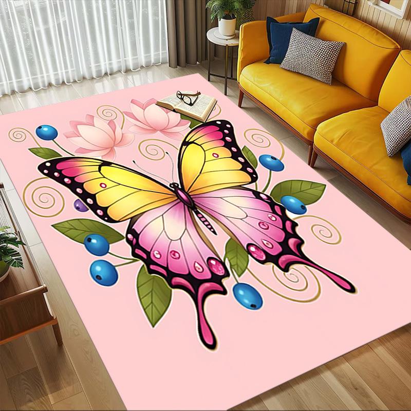 Butterfly Flowers Pattern Area Rug, Office Carpet Indoor Outdoor Entrance Doormat, Non-Slip Soft And Comfortable, Living Room, C122057