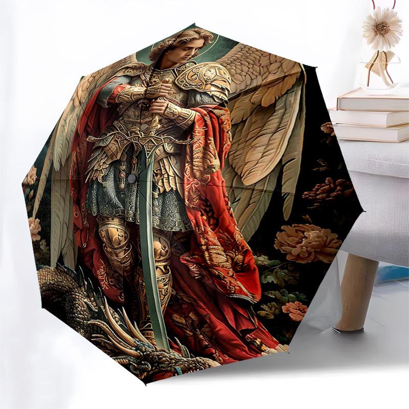 

1pc Floral Fantasy: Automatic Opening/Closing Umbrella, Elegant Design with Dragon & Angel Motifs, Perfect for Outdoor Adventures & Festive Occasions!