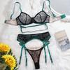 Green Sheer Sexy Lingerie Set with Garter - European & American Style