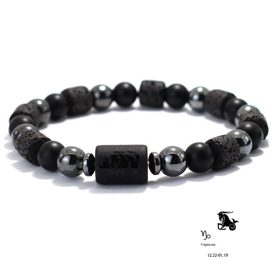 Stylish Zodiac Bracelet Men Women Natural Volcanic Rock Onyx Stone Beaded Braclet Hematite Healing Braslet Couple Brazalete Gift