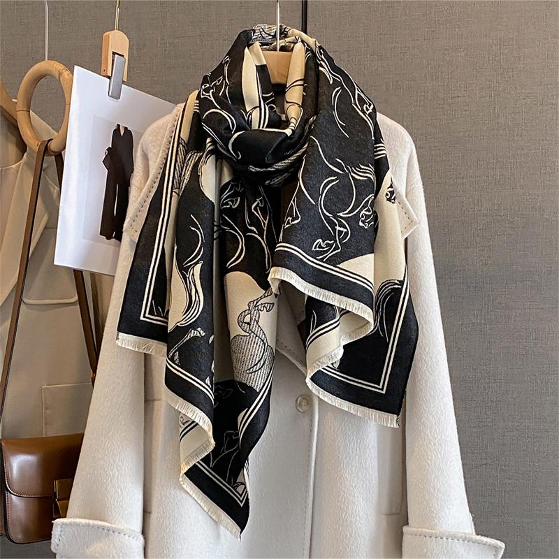 New Print Autumn Winter Scarf for Women Pashmina Shawls Wraps Warm Cashmere Blanket Thick Stoles Lady Outdoor Bufanda