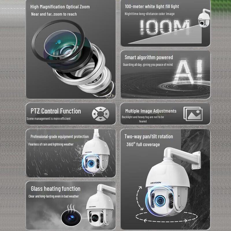 HIKVISION 2MP HD Outdoor PTZ Dome Camera with Dual-Light Night Vision CN plug (adapter included)