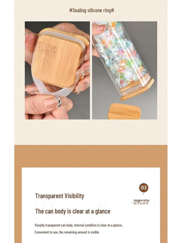 Borosilicate Glass Storage Jar with Bamboo Lid - Cylindrical Transparent Container for Tea or Food