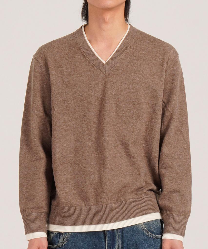 Beoteunseoul Wool Blend Layered V-Neck Knit (Brown)