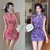 Summer New Sexy Celebrity Mesh Stitching Lace Hip-wrapped Short Bottom Tight Cheongsam Dress Women