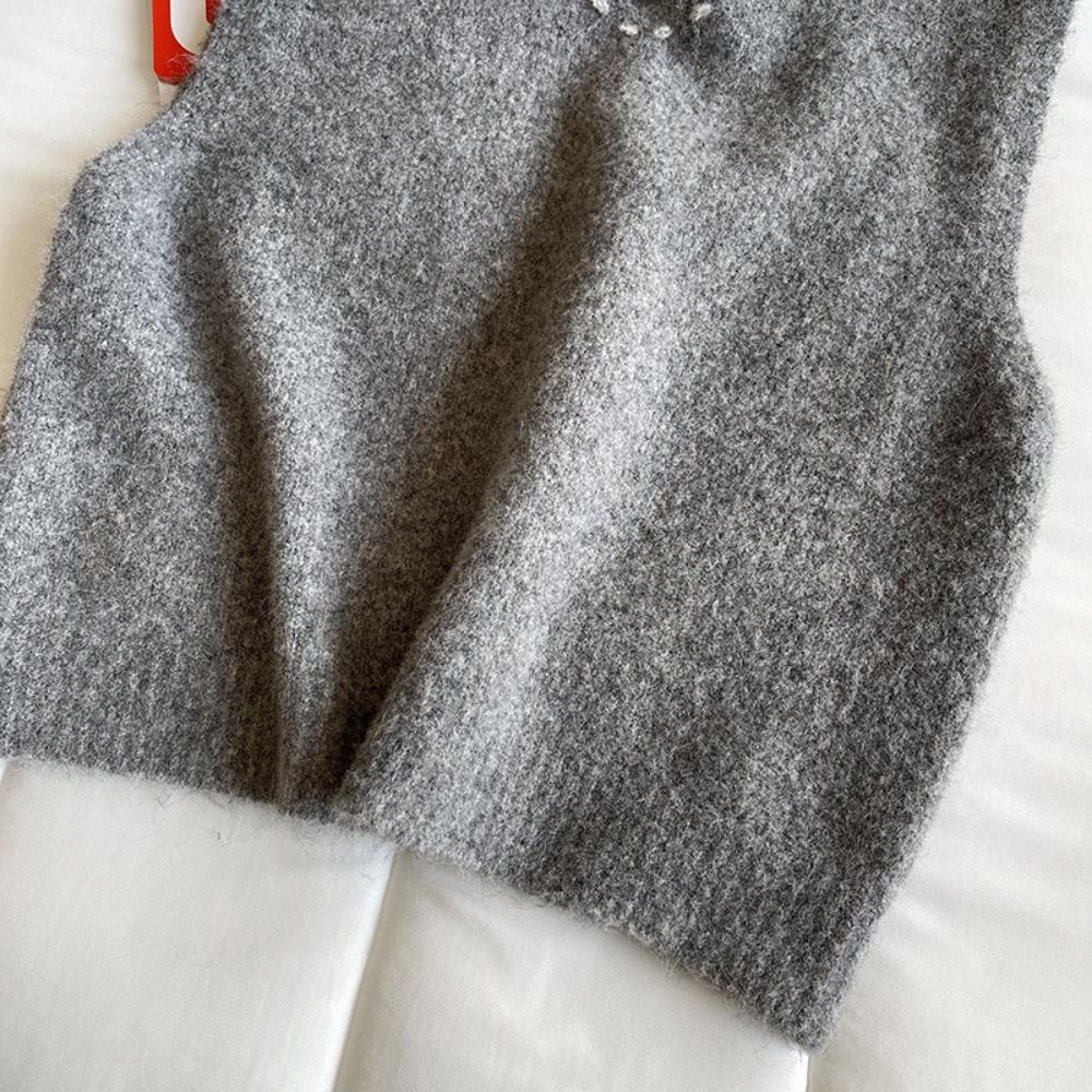 DIMANAF 2025 Svetry Plus Size Jednobarevná vesta Podzim Knoflíky Dámské Vyšívaný potisk O-výstřih Svetry Pletený svetr