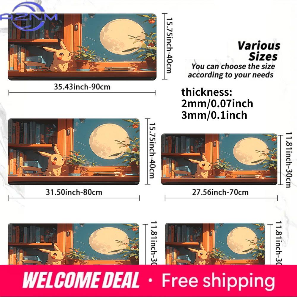 Moonlit Study Pikachu Gaming Desk Mat NonSlip Washable 30x80x0.2cm