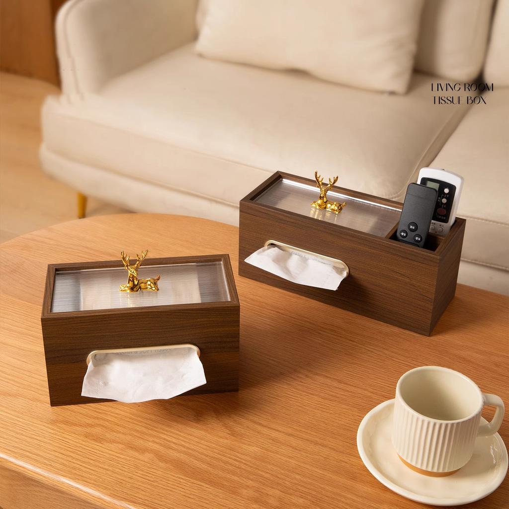 Luxury Wooden Tissue Box with Remote Holder - Desktop Organizer for Living Room, Hotel - Stylish Facial Tissue Dispenser