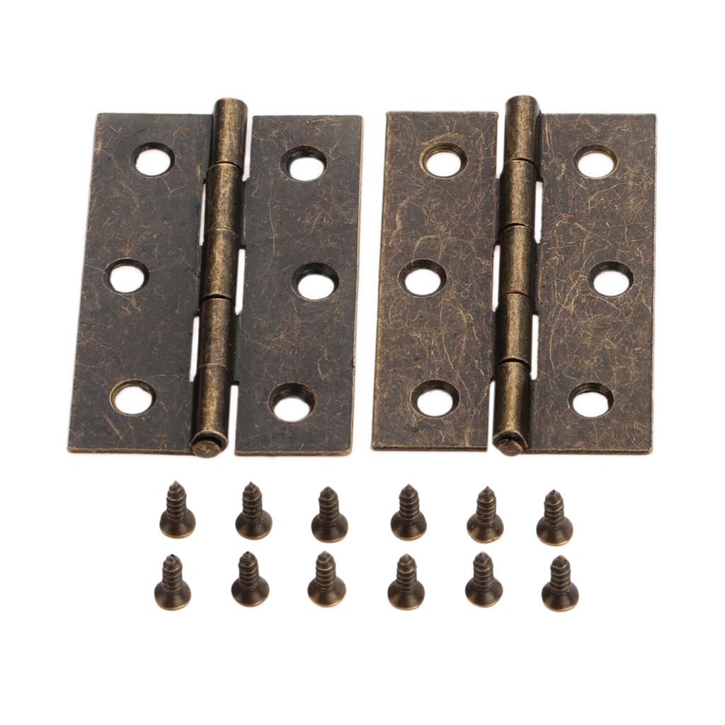 DRELD 2 Stück Schranktür Gepäck Möbel Scharnier Schmuck Holzschatullen Scharnier 6 Löcher Vintage Möbel Dekoration mit Schraube