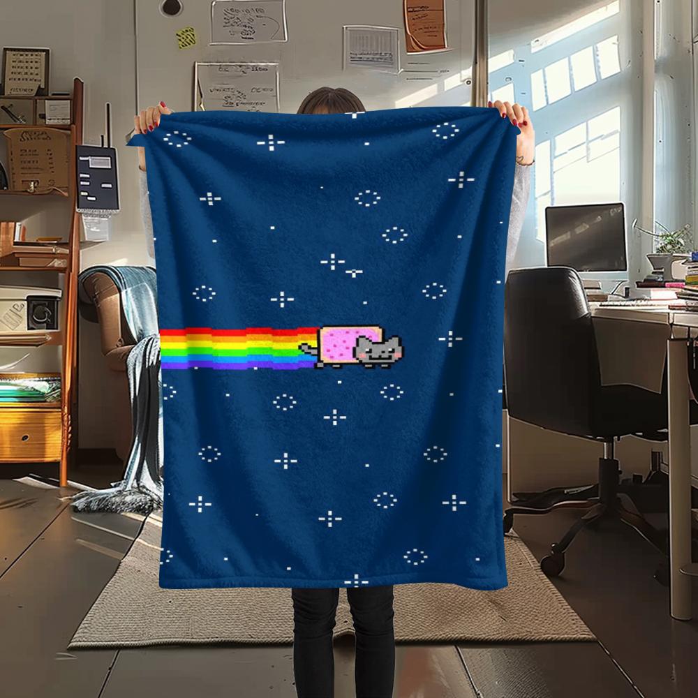 1 Stück Nyan Cat Aufdruck Flanelldecke, Hohe Qualität, Bequem für alle Jahreszeiten, Heimdekoration, Wärme und Komfort, Perfekt für Weihnachtsgeschenke 99