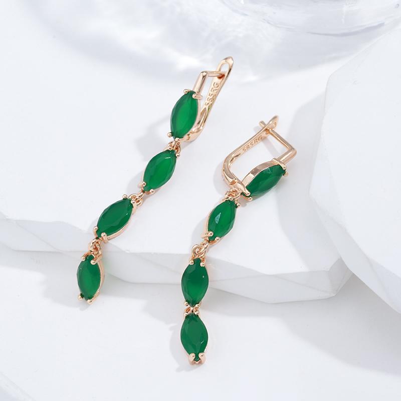 Full Green Natural Zircon Long Women'S Earring  Rose Gold Vintage Bride Wedding Jewelry Luxury Design Best Gift