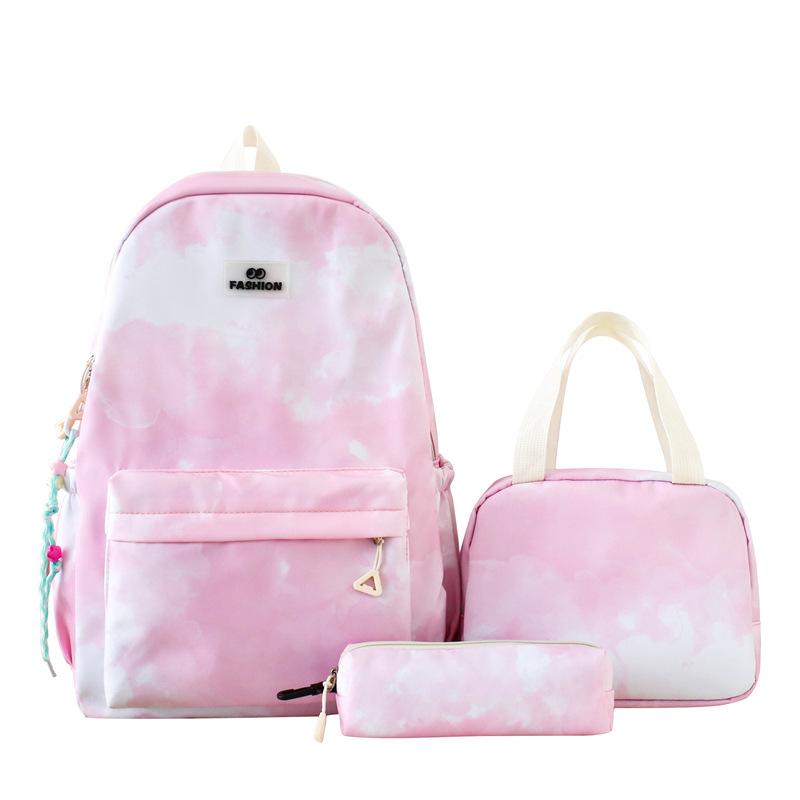 

Three-Piece Backpack Set Nylon Primary School Student Tie-Dye Schoolbag Women s Large Capacity Backpack with Lunch Bag розовый