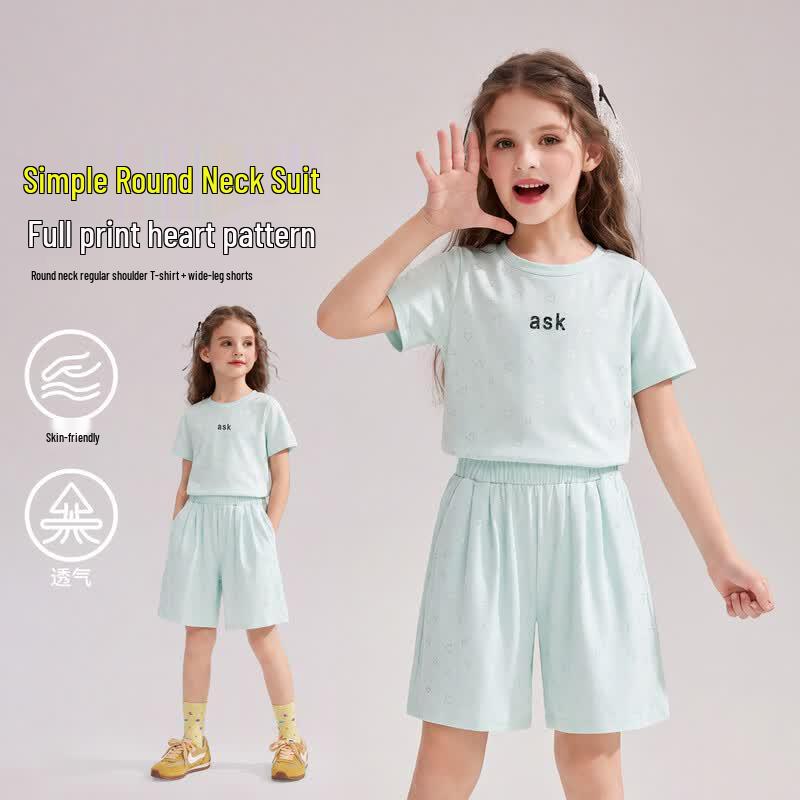 ASK JUNIOR Girls  Summer T-Shirt & Wide-Leg Shorts Set 130
