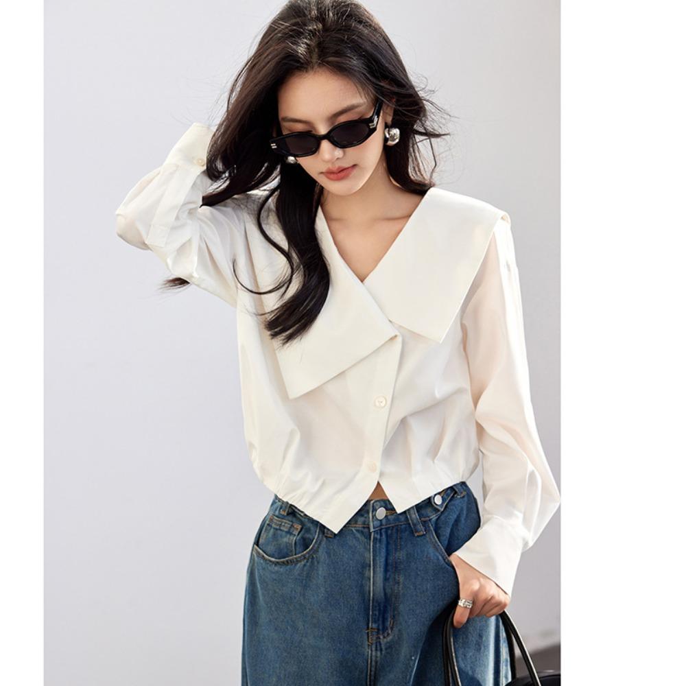 Высококачественная нерегулярная темно-синяя рубашка с воротником — фото 7