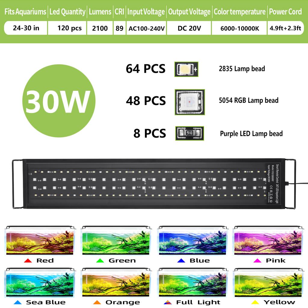 11-61cm Aquarium Full Spectrum With Remote Control LED Light Fish Tank DIY Color Brightness Weather Mode Plant Grow Light IP68