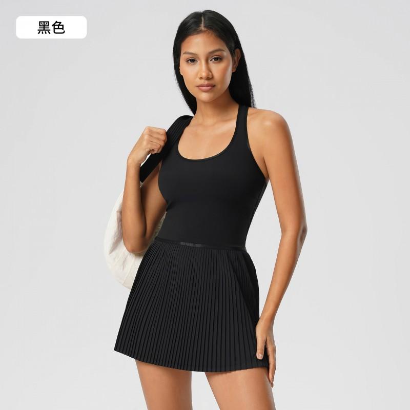 Womens Sleeveless Tennis Dress With Built-in Bra Slim Fit Yoga Skirt Sportswear Running Fitness