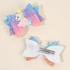 2 Stuks Regenboog Eenhoorn Cartoon Haarclip Kawaii Zoete Pastel Glanzende Strik Haarspeld Voor Meisjes & Kinderen Hoofddeksels Kinderaccessoires