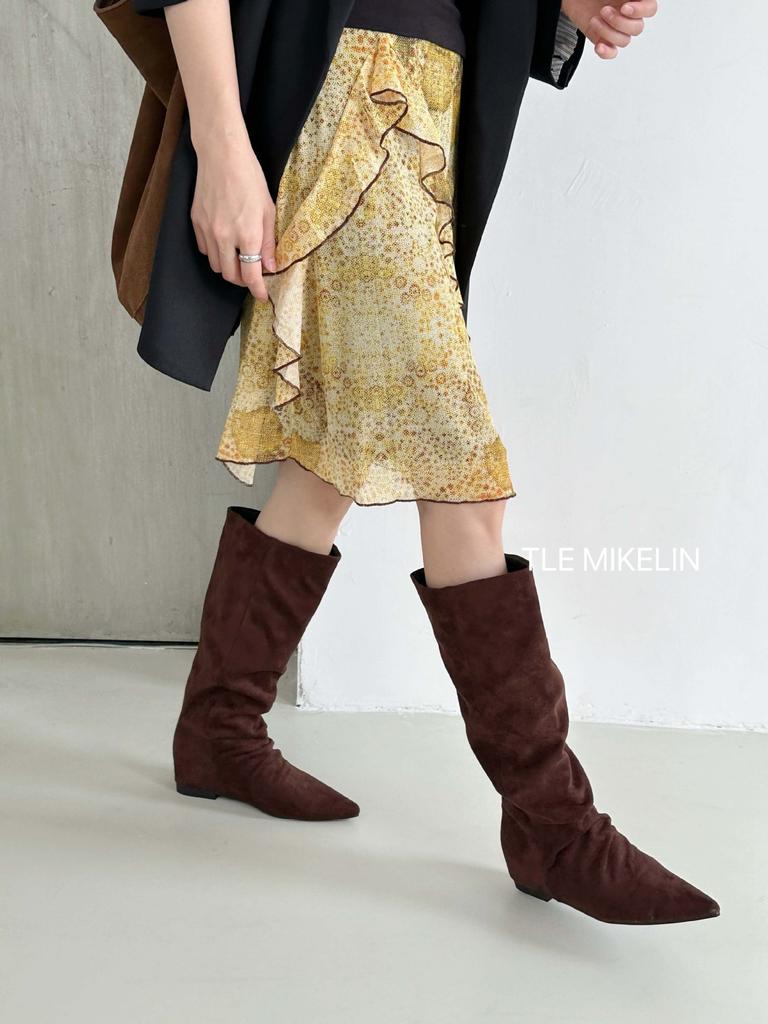 2025 Autumn and Winter New French Retro Matte Leather Pointed High Knight Boots Femininity Suede But Knee Boots