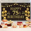 Trgowaul 75th Birthday Backdrop Gold and Black 5.9 X 3.6 Fts Happy Birthday Party Decorations Banner for Women Men Photography Supplies Background