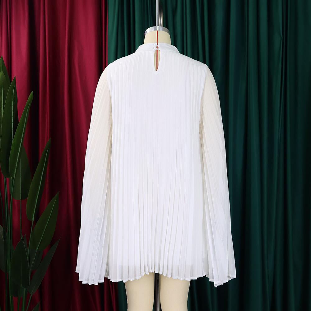 YYFS Women's Fashion Spring Fall Solid Color Print Long Sleeve Half Turtleneck Loose Waistline Casual Dresses