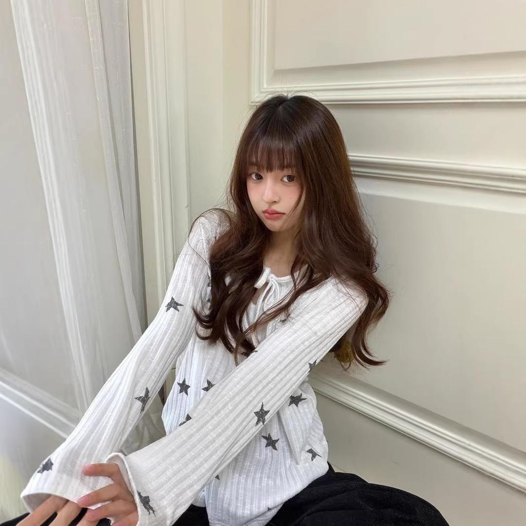 Star Print Lace-up Loose Sunscreen Blouse Women's Long-sleeved Summer New Korean Casual Style Commuter T-shirt Top