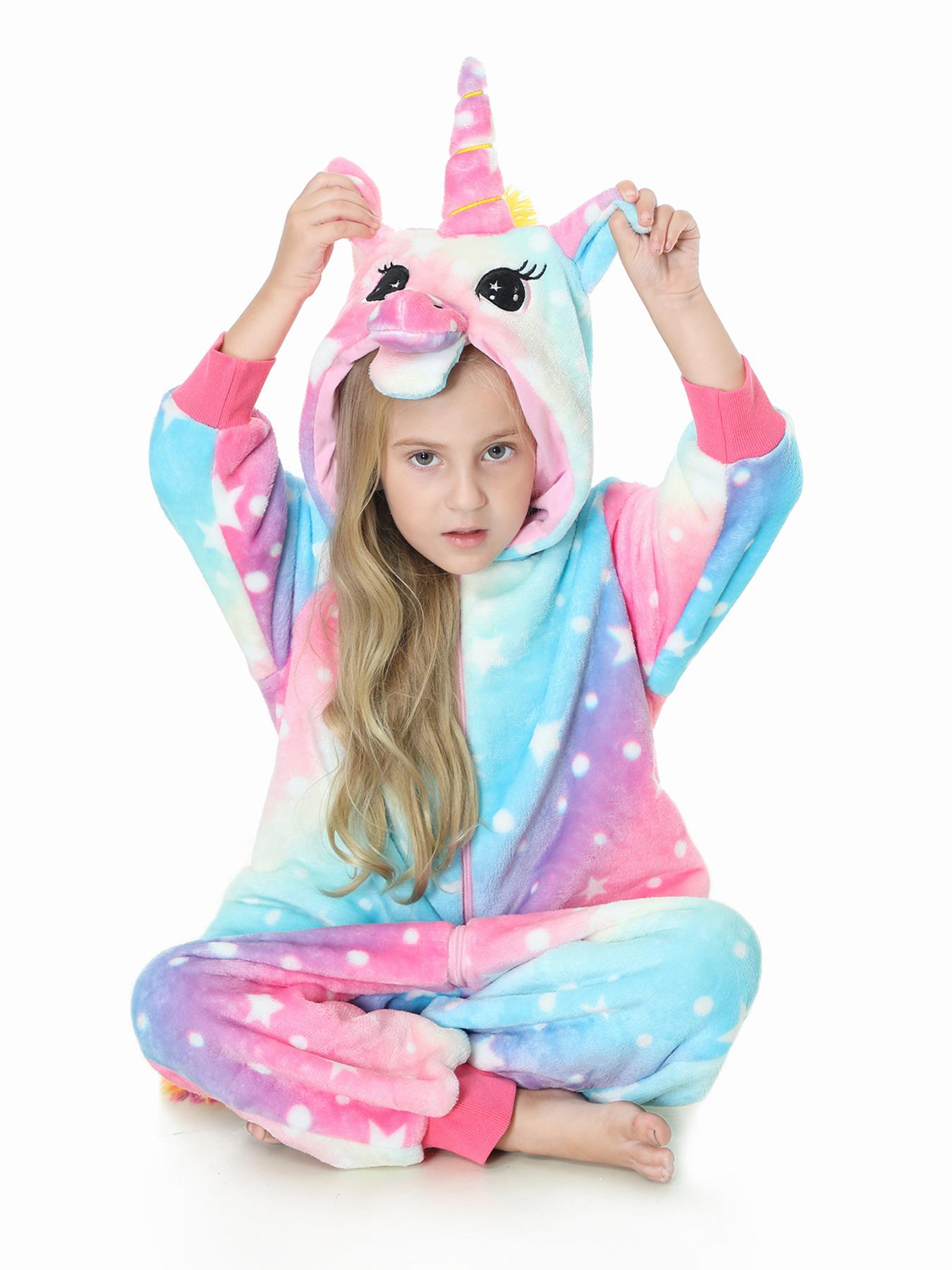 

Комбинезон-единорог фланелевый для девочек кигуруми детский косплей костюм на Хэллоуин 120/60