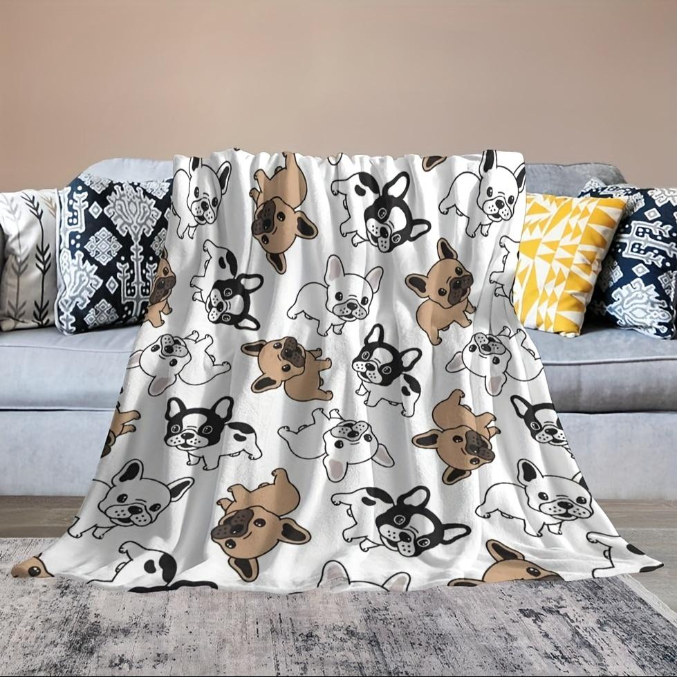 Cartoon French Bulldog Pattern Warm Blanket - Soft and Cozy Nap Blanket for Kids and Adults, Exquisite and Cute Home Essential