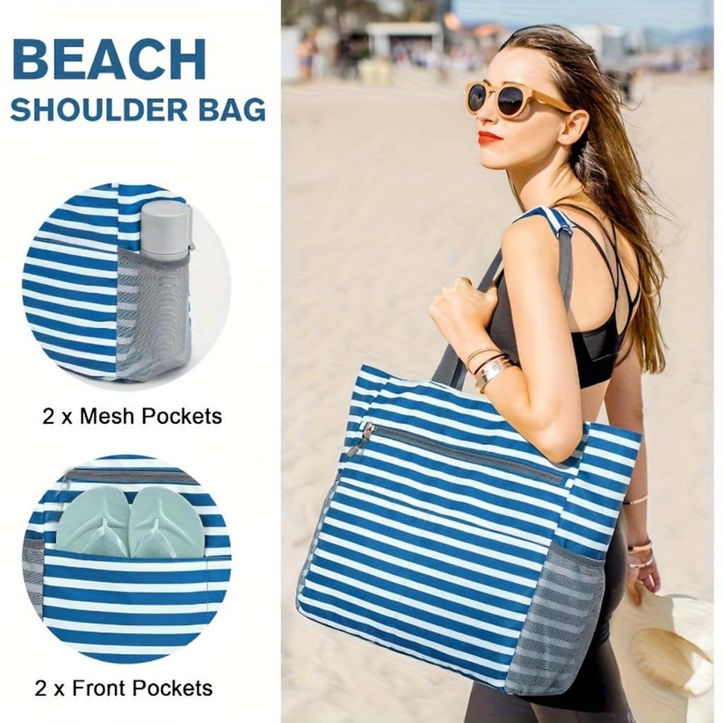 Summer Beach Tote Bag Foldable Large Capacity Swimming Storage Bags Lightweight Portable Travel Pouch Bag for Outdoor Vacation