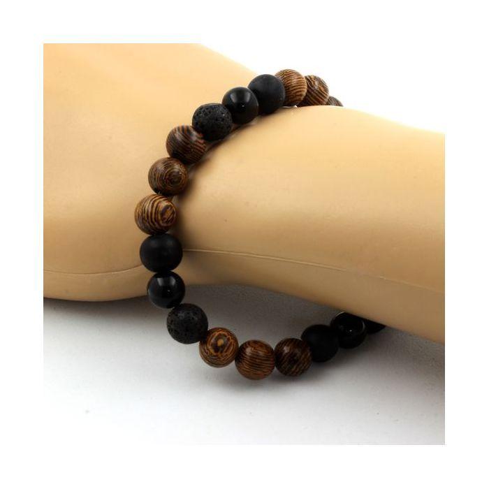 Bracelet - A Bijoux - Obsidienne noire et Onyx - 8 mm - Longueur 19-20 cm - Fabriqué en France