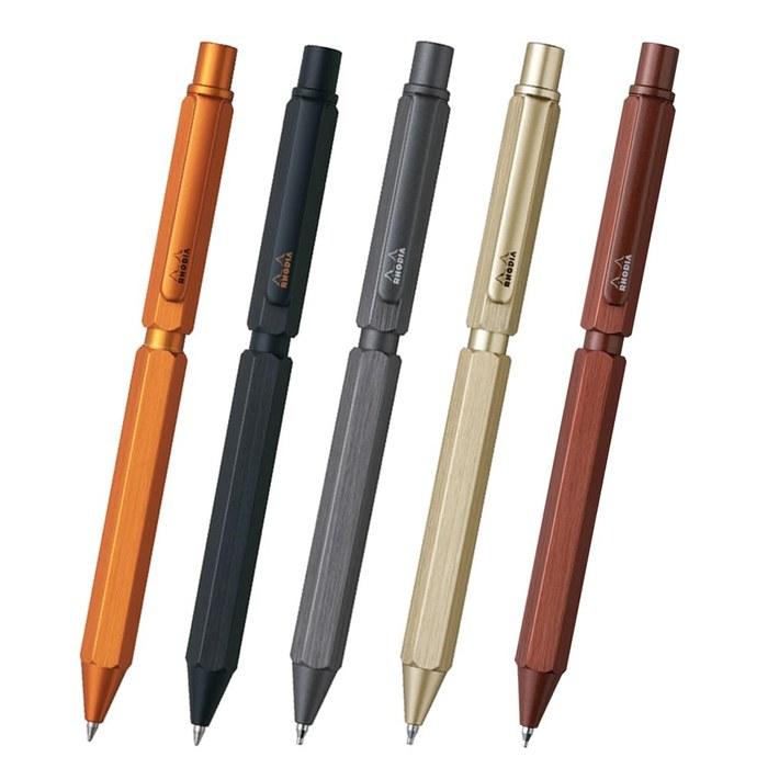 Rhodia Script Multipurpose Pen Marron BrownBallpoint Pen (0.5mm, Black & Red), Mechanical Pencil (0.5mm)Aluminum Body, Rotary Typecf9348