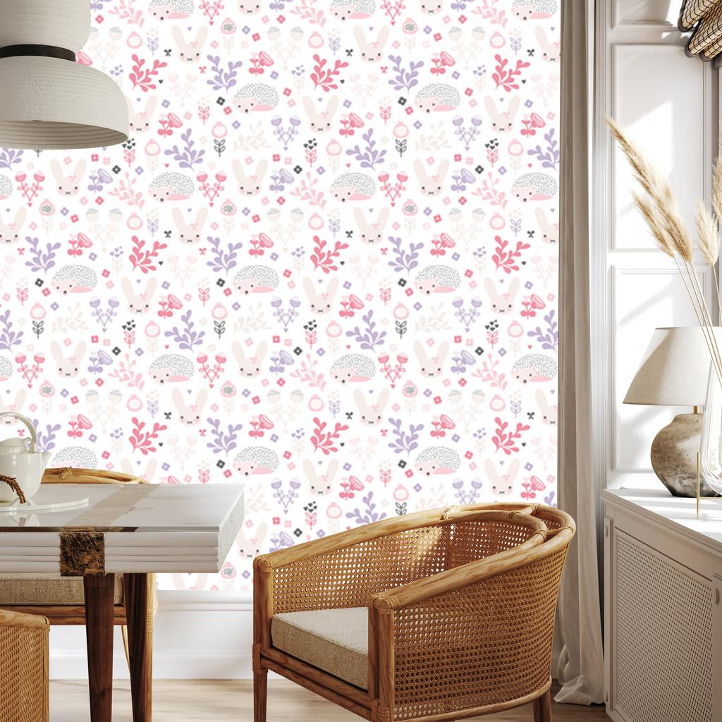 Pastel Animals and Flowers Wallpaper for Living Room and Bedroom 50x1000
