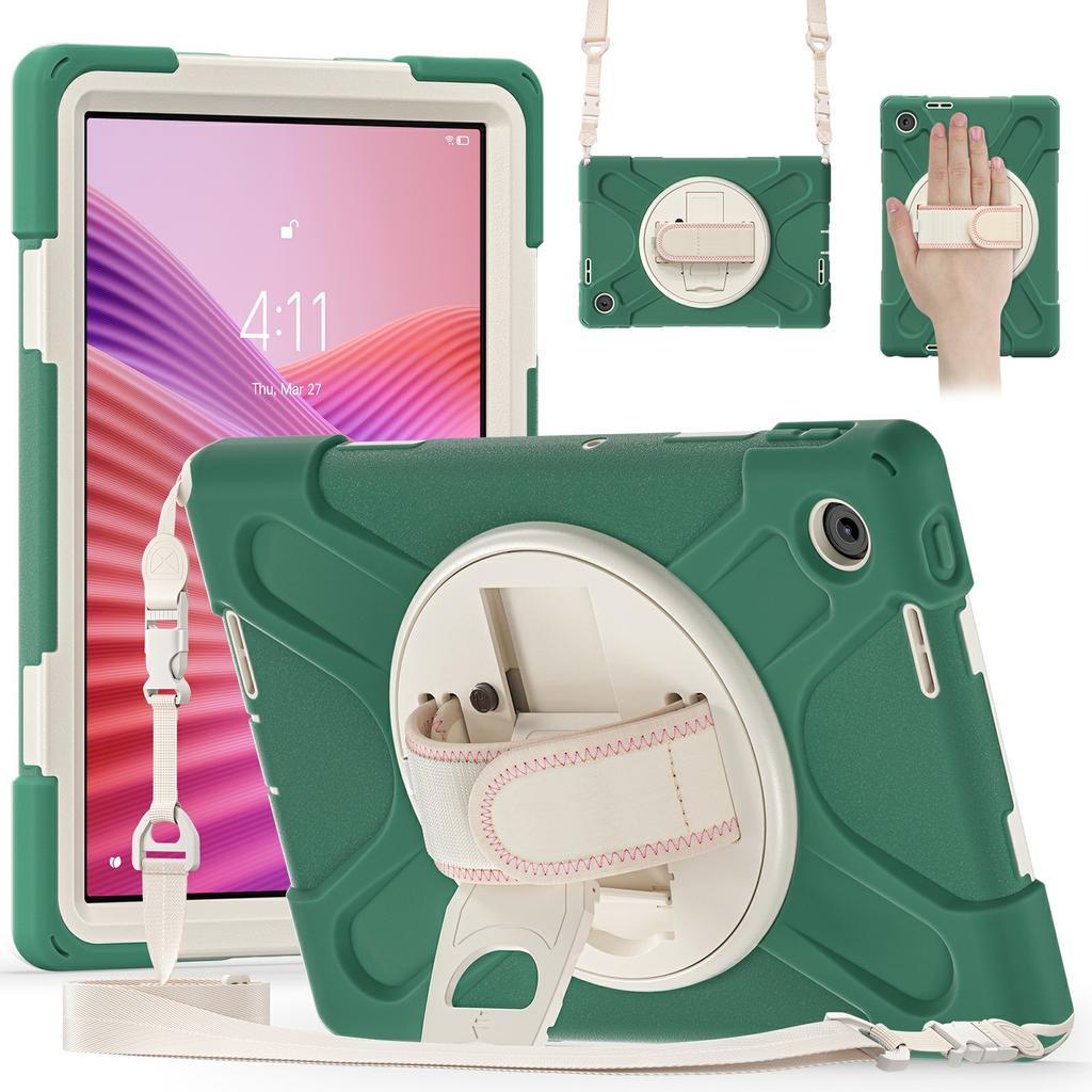 For Lenovo Tab 10.1 (2025) TB311XU/Zhaoyang K10C Kickstand Case TPU PC Silicone Tablet Cover with Shoulder Strap