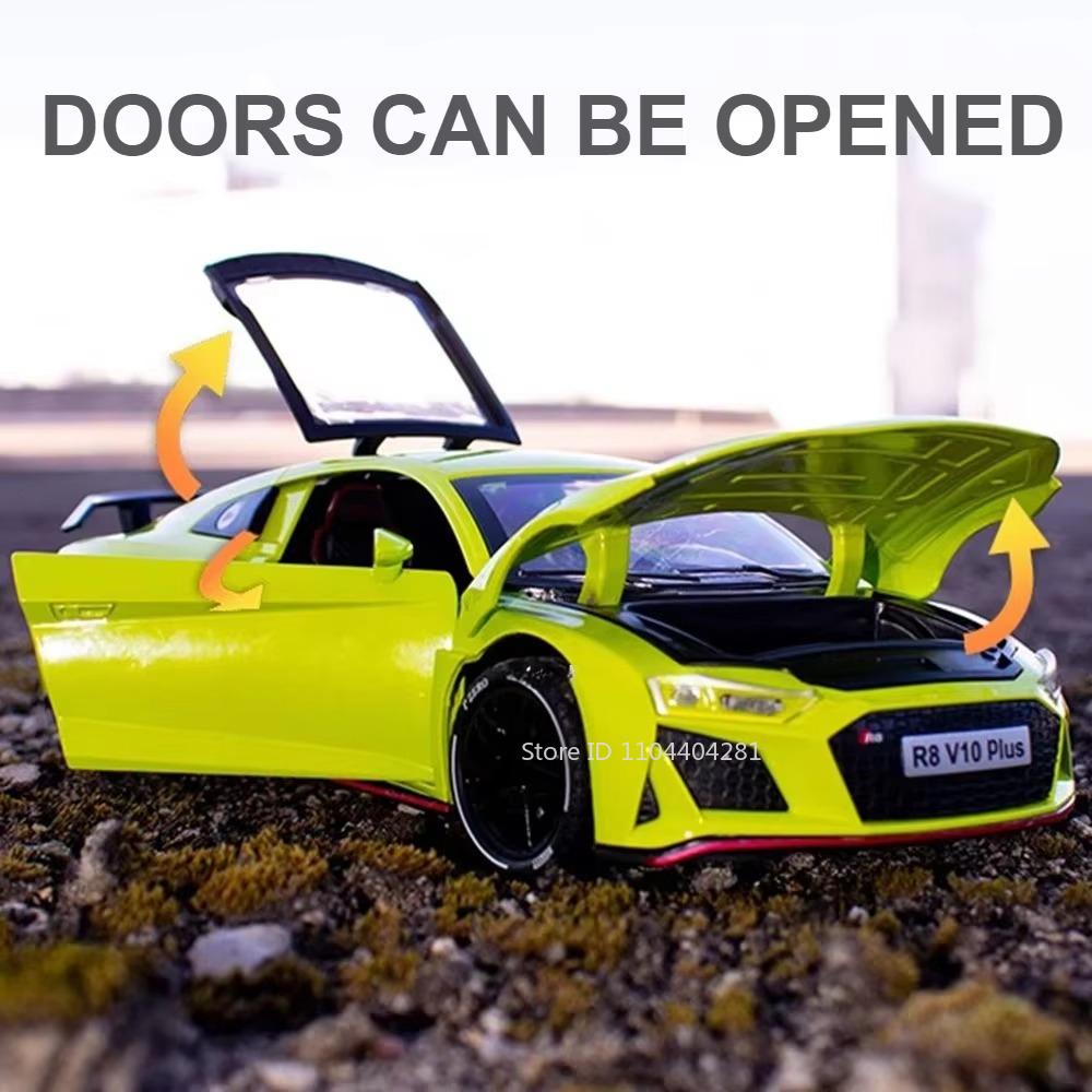 1:24 R8 V10 Plus Rs7 Car Model Diecast Alloy Toys 4 Doors Opened With Sound Light Pull Back Miniature Vehices Fashion Home Decor