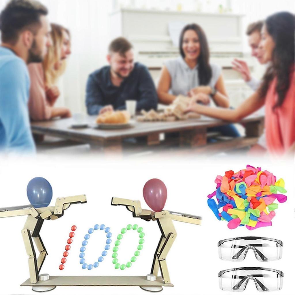Headshot WoodBots, Wooden Shooting Puppets Balloon Game, 2025 New Whack A Balloon Strategy Board Game, Balloons Man Battle Game