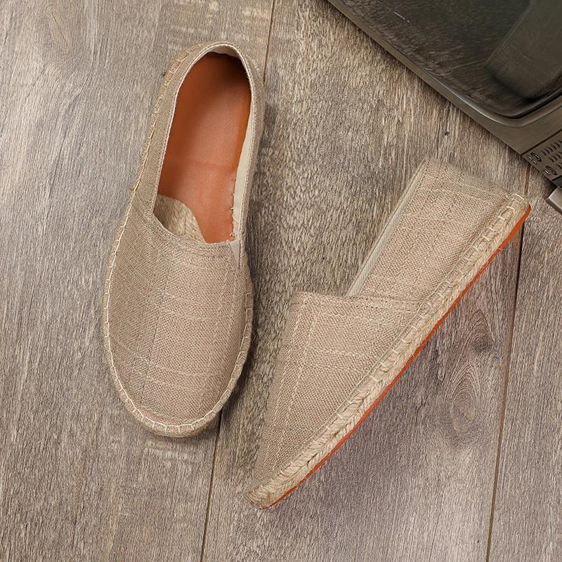 Gentleman Casual Comfort Bohemian Slip On Lazy Shoes Summer Female Mens Flat Slip On Canvas Strap Loafers Straw Espadrilles
