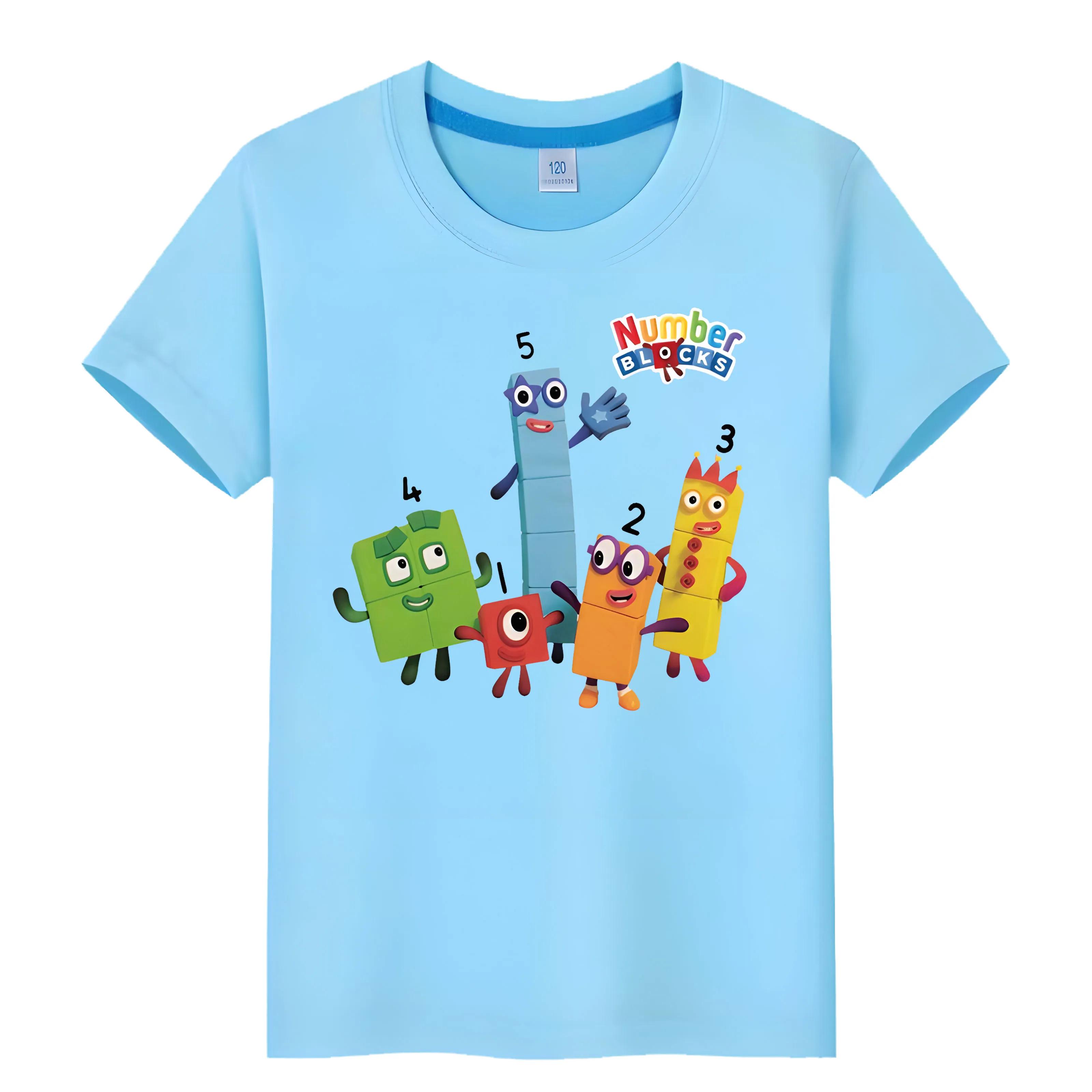 

Футболка з принтом NumberBlocks Топи з мультфільмом Бавовняні короткі аніме-футболки Суцільна футболка y2k для дітей, хлопчиків, 10 років, дитячий одяг для дівчаток 130 світло-синій колір