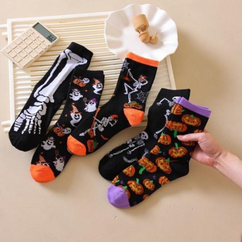 Men Spring and Autumn Breathable Halloween Atmosphere Feeling Skull Little Devil Long Socks