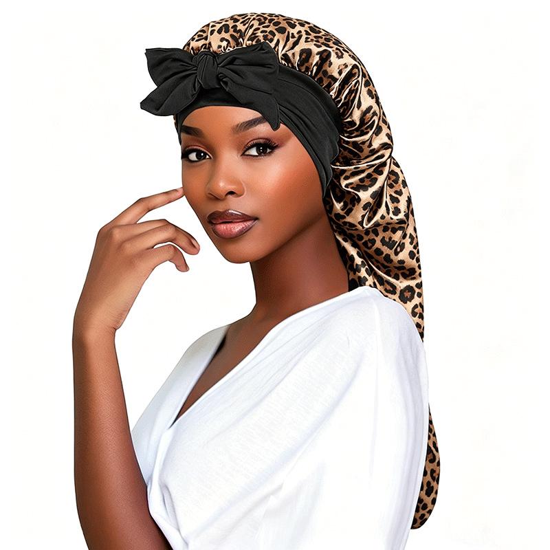 Satin Bow Tie Long Stocking Nightcap Headscarf for Long Hair Protection