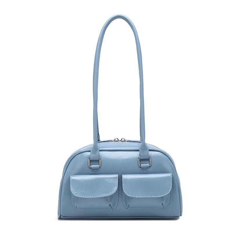 Korean Yunzhen Oil Wax Leather Bowling Bag Multi-Pocket Underarm Bag Commuter Handbag Shoulder Bag Crossbody Bag