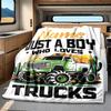 Just A Boy Who Loves Trucks Customize Your Name Rv Blanket Comfortable Soft Lightweight Multiseasonal Blanket For Travel Camping Picnics Sofas Rvs