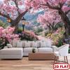 2D Pink Sakura Garden Tapestry Cherry Blossom Path Stone Road Wall Hanging for Bedroom Living Room Party Decor