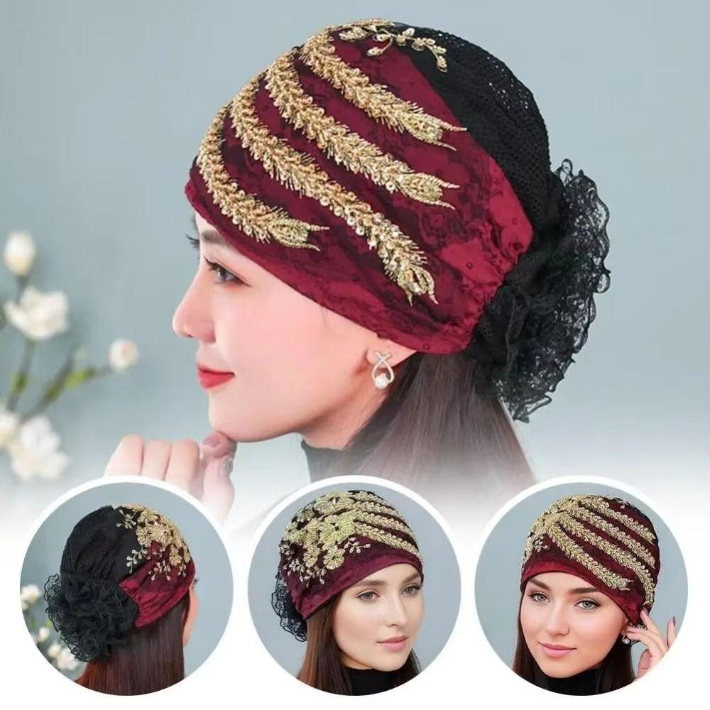 Phoenix Tail Women Headscarf Turban Cap Beanie Hair Cover Cap Luxury Floral Lace Caps  Head Wraps