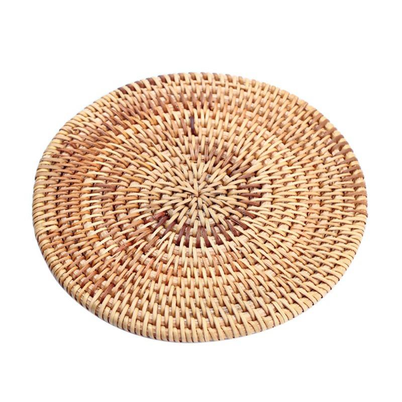 1PCS Handmade Rattan Placemat Coaster Table Natural Woven Cup Coaster Bowl Mat Plate Mat Heat Insulating Mat Non-Slip Mat