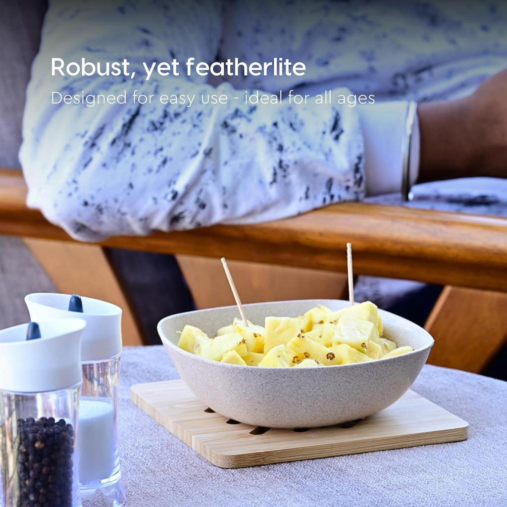 Set of  6 Earth-Friendly Multipurpose Bowls for Kitchen with Spoons | 750 ml | Made with Rice Husk Biocomposite| Microwave Safe Bo