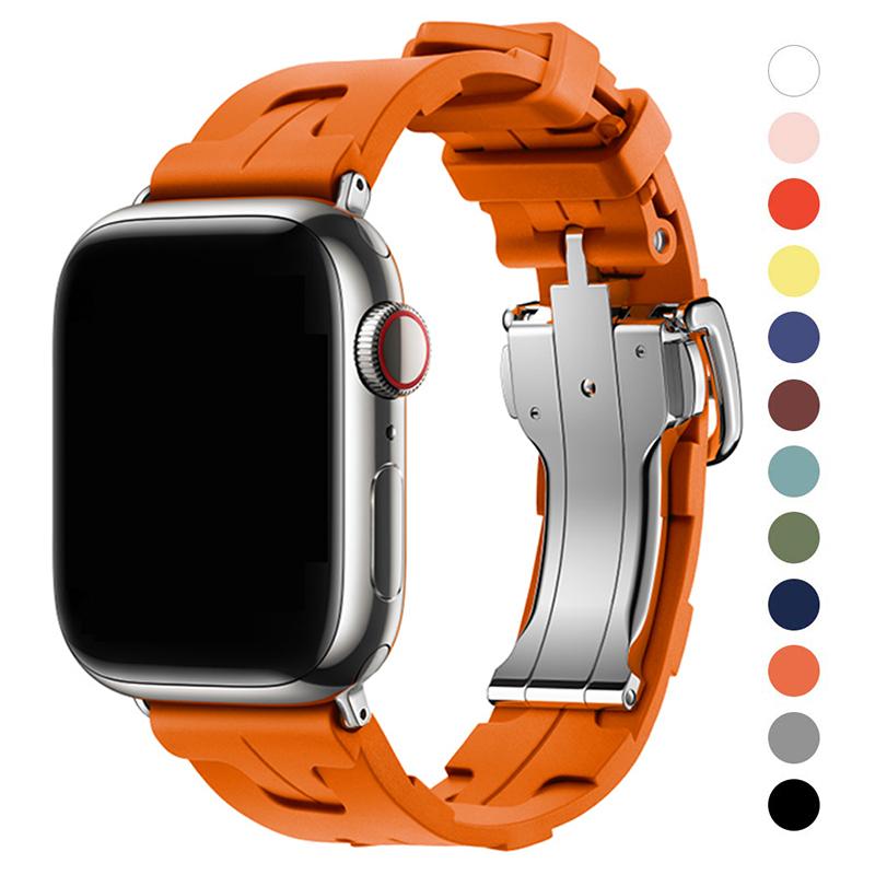 Original Soft Rubber Strap for Apple Watch Band 49mm 45mm 41mm 44mm 42mm 38mm Metal Buckle Bracelet for IWatch