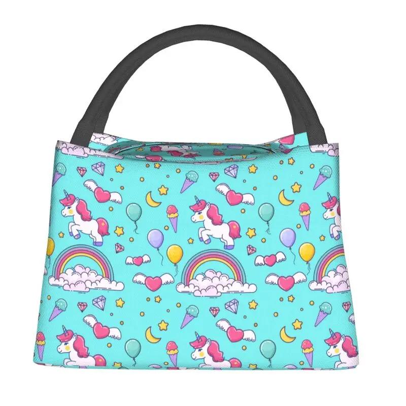 Custom Cartoon Unicorns Rainbows Lunch Bags Men Women Warm Cooler Insulated Lunch Boxes for Office Travel