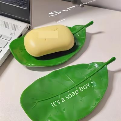 Choice| Green Leaf Soap Dish - Resin Oval Soap Box for Bathroom, Non-Slip Design, Decorative and Functional, Ideal for Shower and Sink Areas