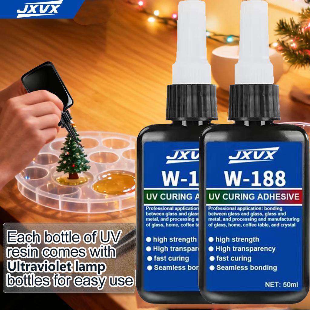 UV Resin Adhesive UV-Curable Adhesive Photocurable Adhesive Crystal Clear Adhesive DIY Jewellery Making High Transparency Includes UV Lamp
